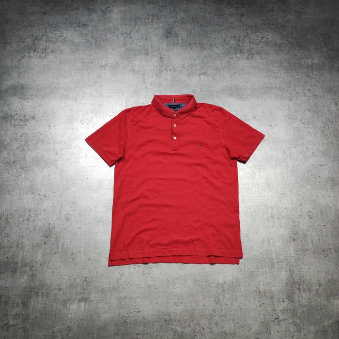 MĘSKA Koszulka Polo Bawełna Elegancka PREMIUM Tommy Hilfiger Czerwona