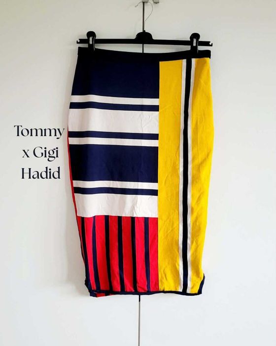 Tommy Hilfiger x Gigi Hadid Oryginalna Spódnica Ołówkowa Colorblock Midi