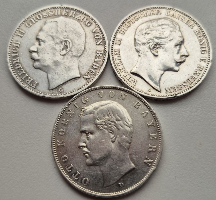 Німеччина імперія 3 марки 1909 - 1911 рр. 3 монети срібло