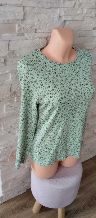 Bluzka T-shirt z długim rękawem damski zielony w listki XXL/44