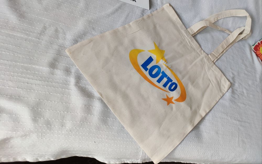 Bawełniana eko-torba zakupowa LOTTO jasna, jasny beż NOWA, minimalizm