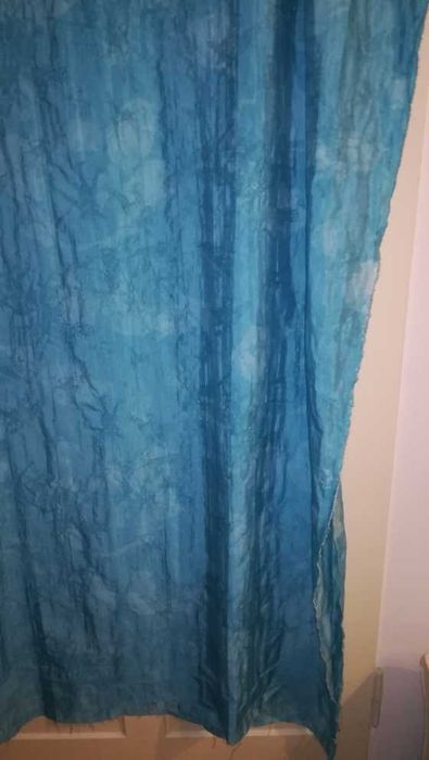 kupon materiału na zasłony turkus blue niebieski kreszowany poliester
