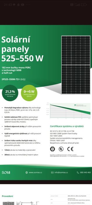 Panel solarny 550W srebrna rama premium SOMI bifacjalny