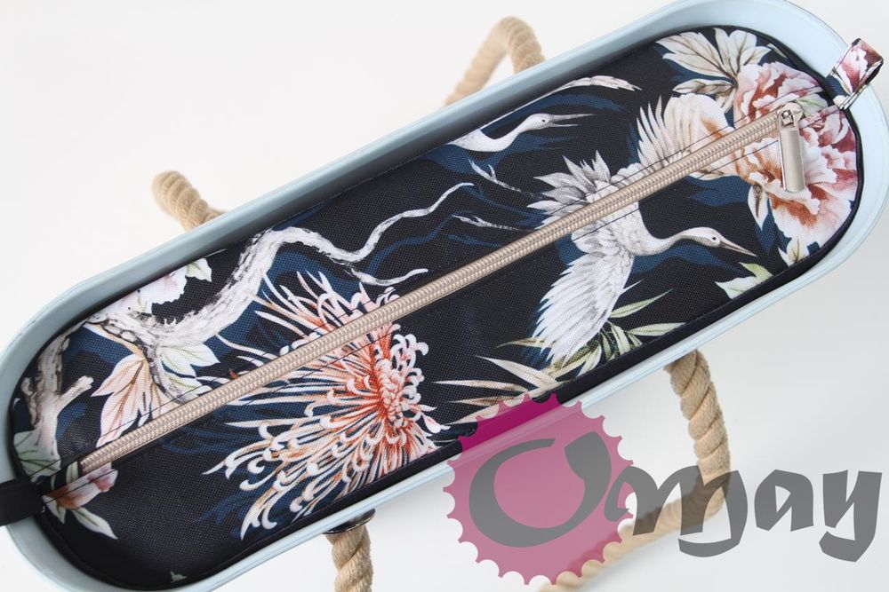 Granatowy organizer do OBAG STANDARD kwiaty beż róż 2 kieszenie OMAY