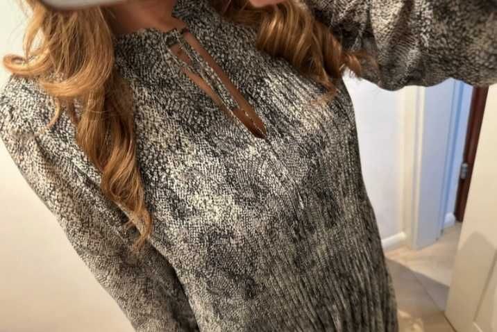 Mango długa sukienka oversize skóra węża wężowy print Boho M/L