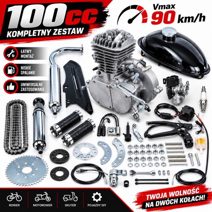 NOWY Cały ZESTAW Silnik 2T do Roweru KINGWAY 100cc 3 lata GWARANCJI PL