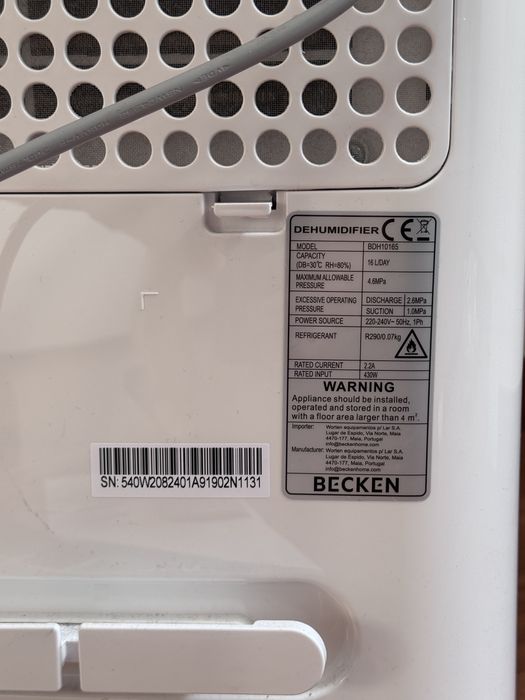 Desumidificador BECKEN BDH10165 (3 L - 16 L/Dia - Branco)