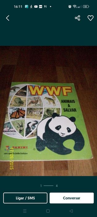 Caderneta de cromos da Panini WWF animais a salvar