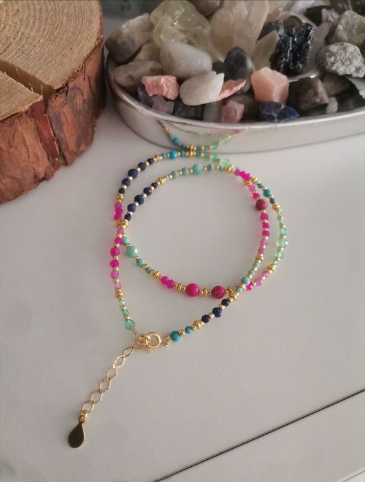 Naszyjnik choker kolorowe kamienie jaspis amazonit lapis magnezyt turk