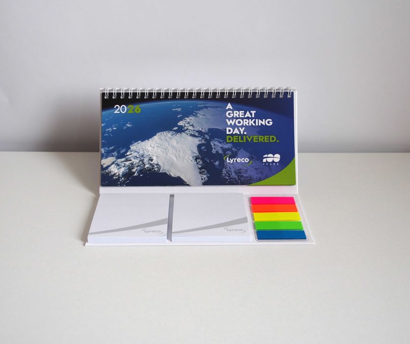 Kalendarz na 2026 biurkowy na spirali z karteczkami, nowy