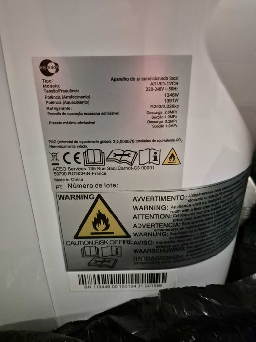 Ar condicionado portátil 12000 BTU Frio/Calor/Desumidificação, Equation Cool&Heat