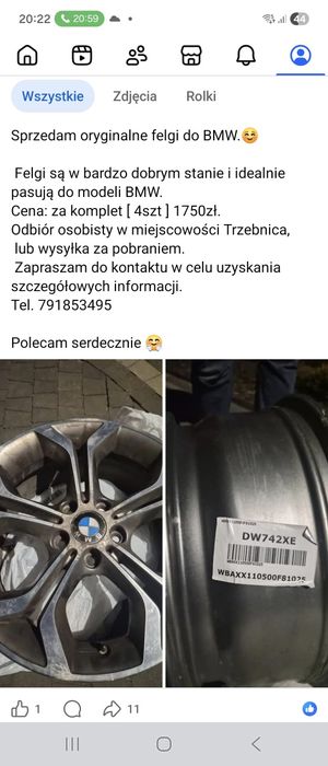 Sprzedam felgi BMW
