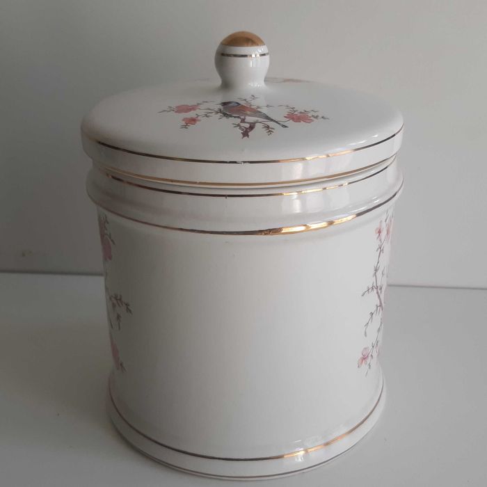 Grande Pote Porcelana Alcobaça c/ Tampa Decor Passarinhos