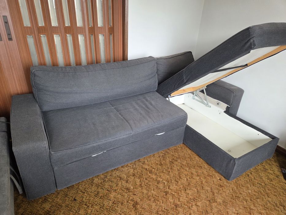 Sofá-cama de canto com chaise e arrumação – cinza escuro
