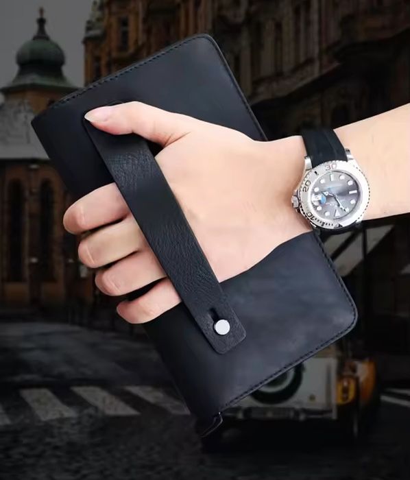 Кожаная мужская Барсетка. .Цвет- Dark Coffee и Черный