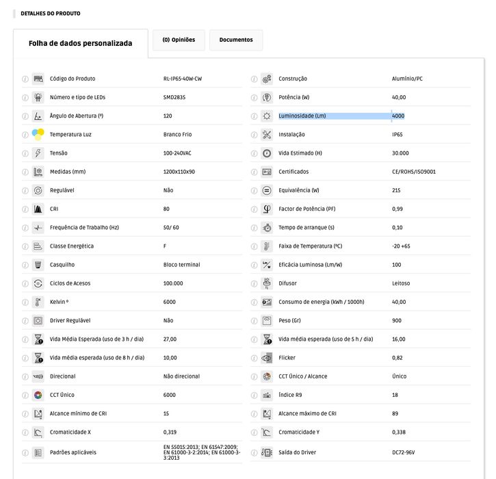 Lâmpada LED "GreenIce" IP65-40W-120cm