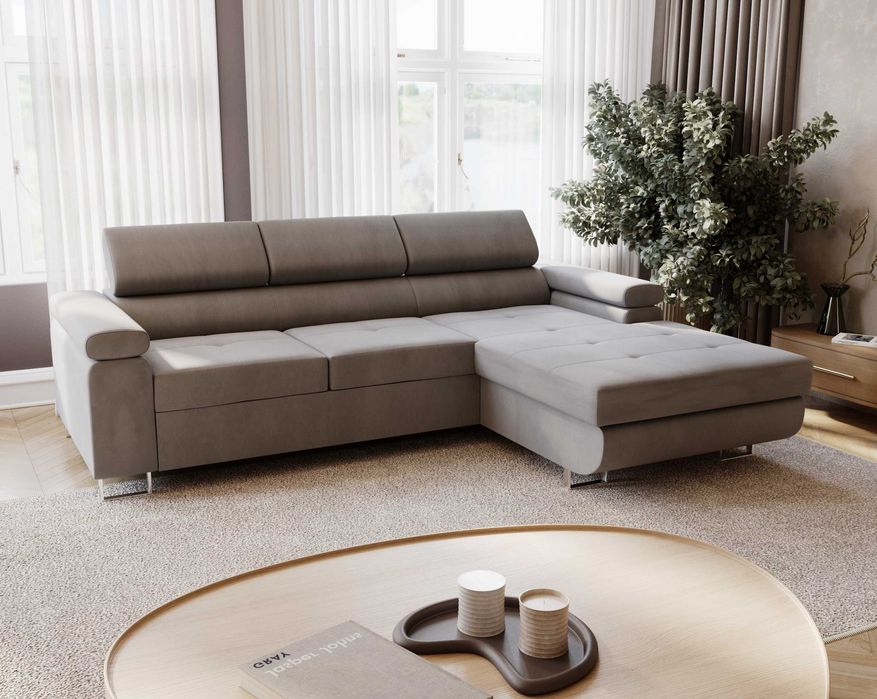 Narożnik LIVIO MINI 230 cm regulowane zagłówki funkcja spania