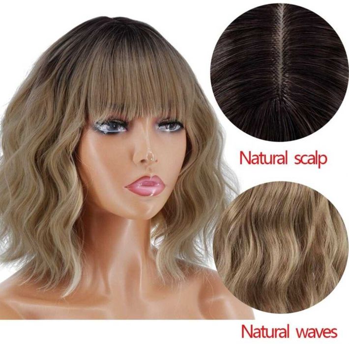 Парик розовый длинный локоны короткий русый волны кучери омбре челка