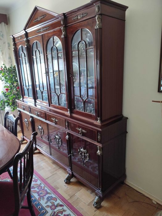 Mesa Aparador Cristaleira de Sala Jantar Estilo Império 8 Cadeiras