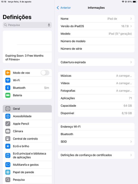 iPad 9.ª Geração 64GB + Apple Pencil + Capa + Película de Vidro | Como Novo