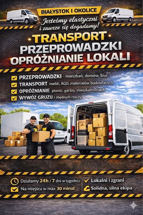 Przeprowadzki Białystok 24/7 Transport demontaż opróżnianie Podlaskie
