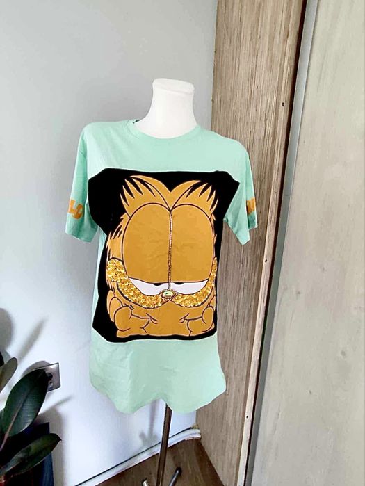 T-shirt damski miętowy z nadrukiem M/L