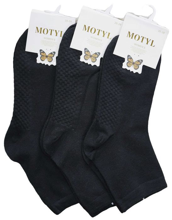 Zestaw 6 par Klasycznych Czarnych Skarpetek Damskich MOTYL rozm. 35-38