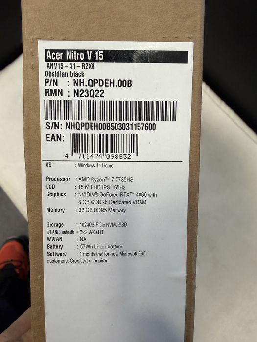Acer Nitro V15 Ryzen 7 32GB Ram 1Tb SSD