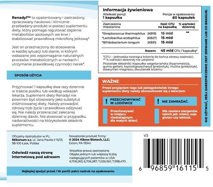 renadyl 3-pack - zaawansowany probiotyk drowie nerek i jelit 3 x 60 kapsułek