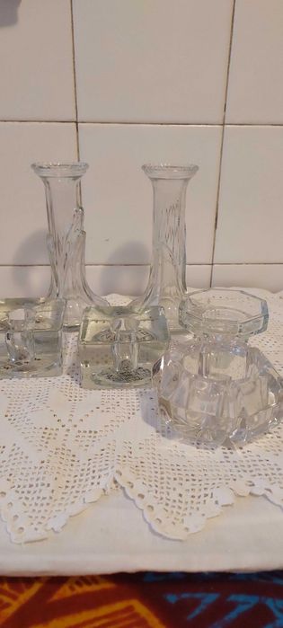 Candle holders, candelabras, antique glass items