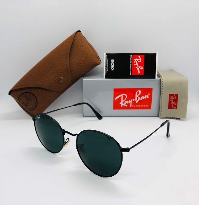 Солнцезащитные круглые очки Ray Ban Round Metal 3447 Black 54мм стекло