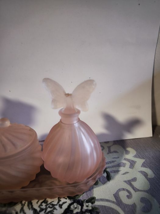 Vintage vidro acetinado rosa fosco 4 peças