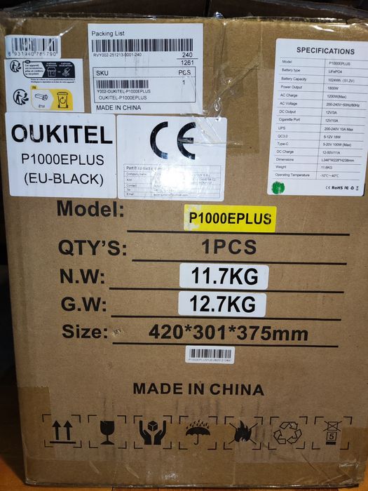 Зарядна станція Oukitel P1000E Plus / 1800 Вт / 1024 Вт⋅год / LiFePO4 !В НАЯВНОСТІ!