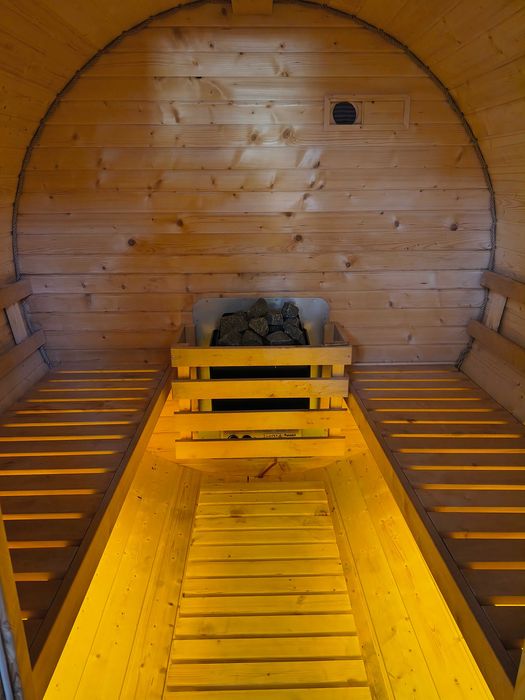Sauna ogrodowa beczka 4-5 osób | 95 mm | piec 6 kW | transport