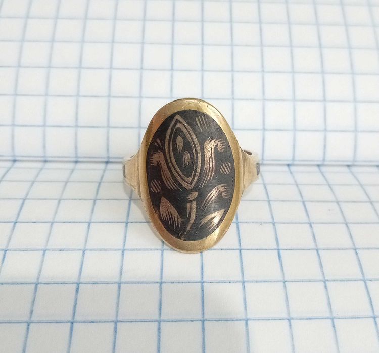 Кольцо серебро 875 звезда. Северная чернь Позолота СССР