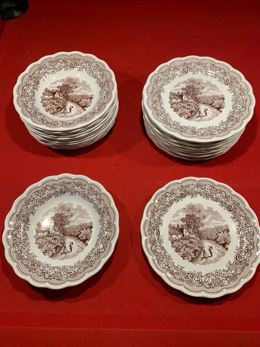 Serviço de Pratos Vintage "Swiss Landscape" – Cerâmica Italiana Fontebasso (22 Peças)