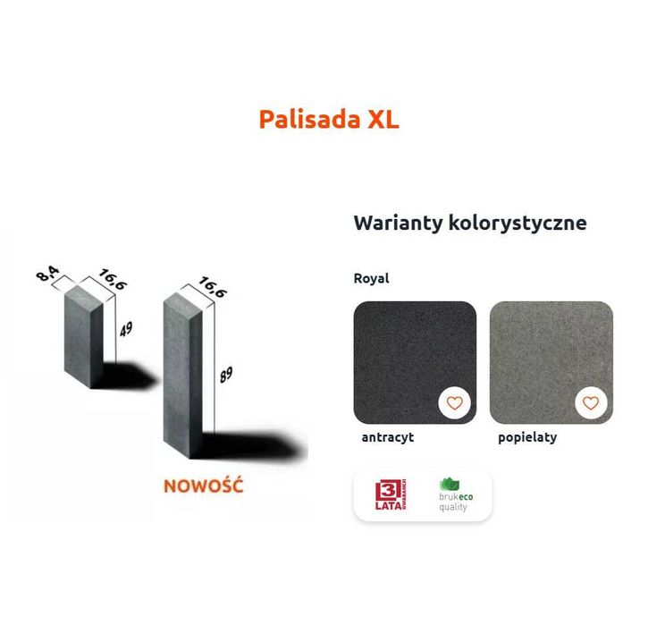 Palisada XL 89cm duże palisady podwyższenie murek oporowy schody płyty