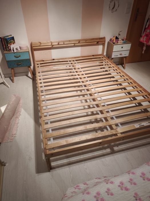 Estrutura de Cama com estrado, pinho, 140x200