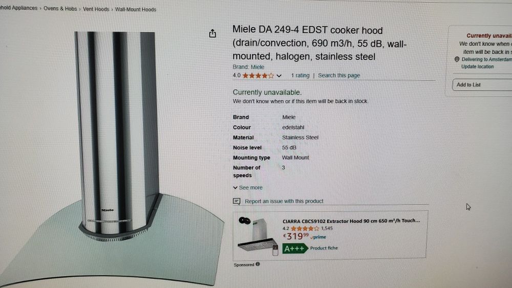 Exaustor MIELE 90cm