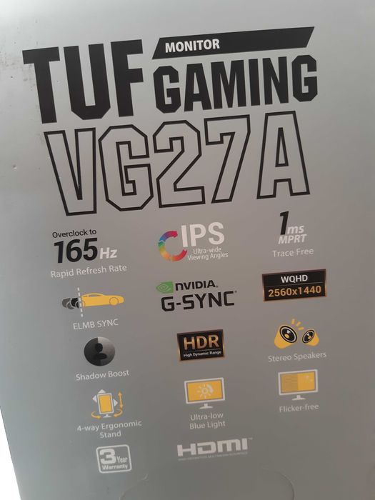Monitor Asus VG27AQ 27'' 2K 2560x1440 IPS 165MHz 1ms HDR G-Sync