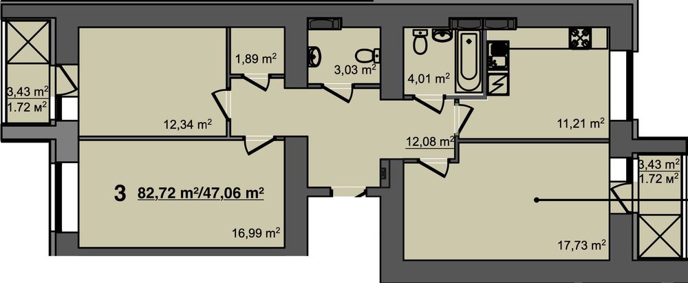3-к квартира 83,5 м², 5 поверх, ЖК Світанок, III кв. 2026