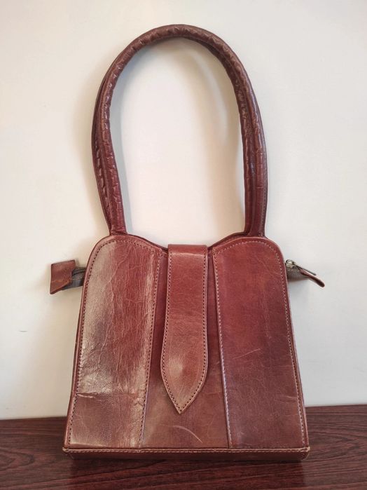 Skórzana torebka vintage retro klasyk | naturalna skóra old money styl