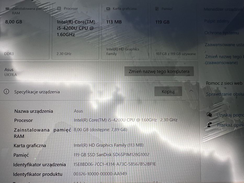 Laptop Asus  UX31LA