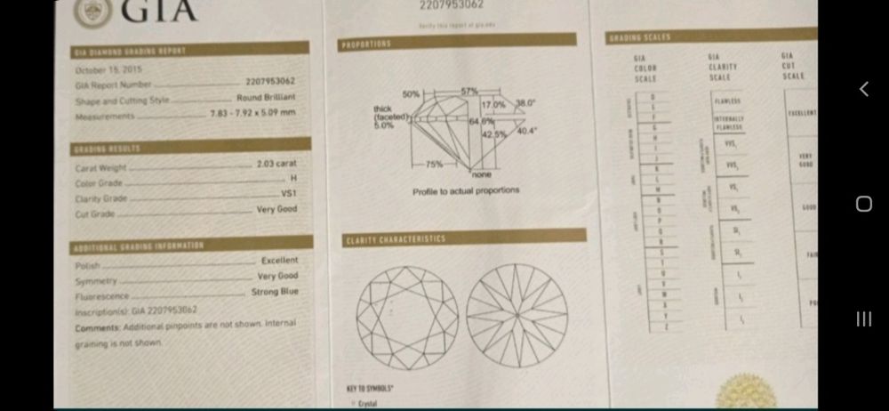 GIA  2.03 карат натуральный бриллиант,  золото.
