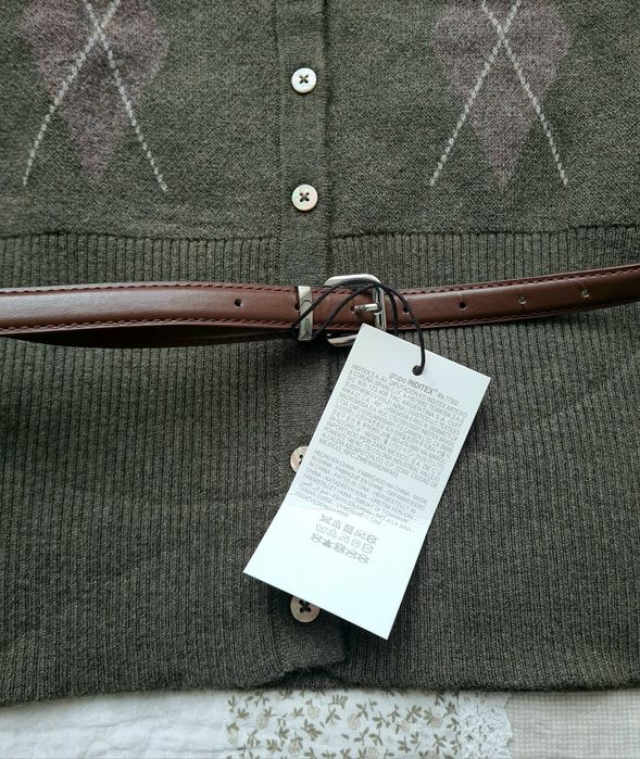 Sweter z paskiem Zara wełna romby M