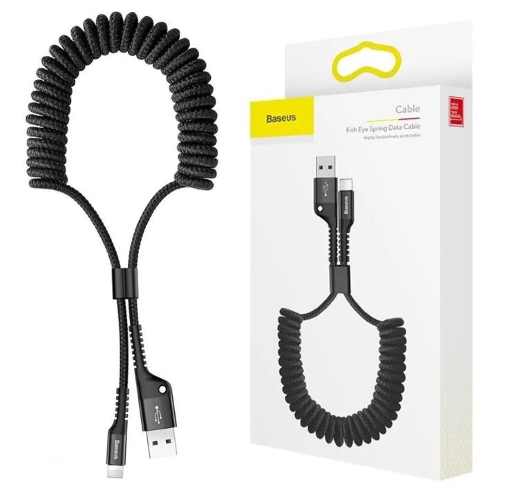 Кабель в авто Baseus Fish-eye Spring Data Cable USB для Type-C 2A 1м