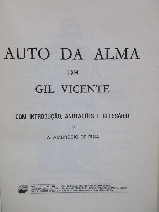 Gil Vicente - - - Auto da Alma - - - - - Livro