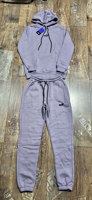 Fioletowy liliowy dres damski bawełna premium ocieplany kaptur S