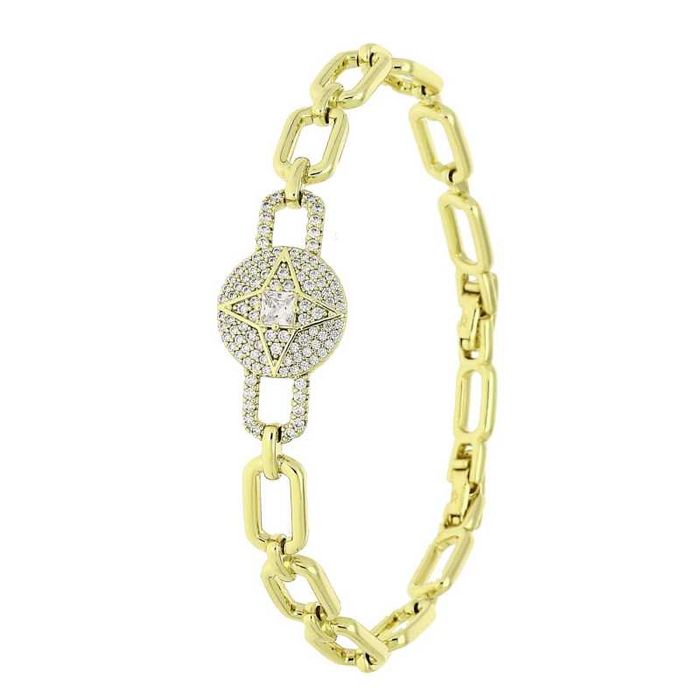 83416 Bransoletka 14k pozłacana 19-17 CM 14 MM elegancka z cyrkoniami