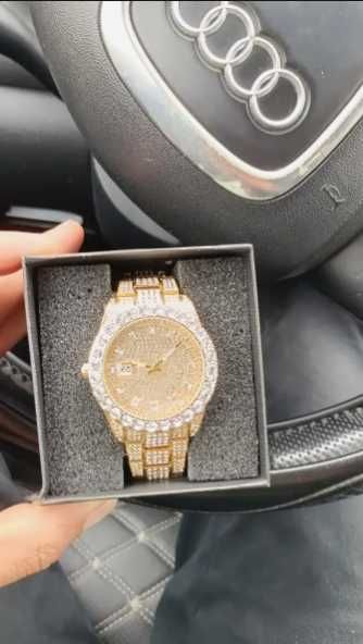 Relógio de Quartzo Cintilante Gelado de Luxo